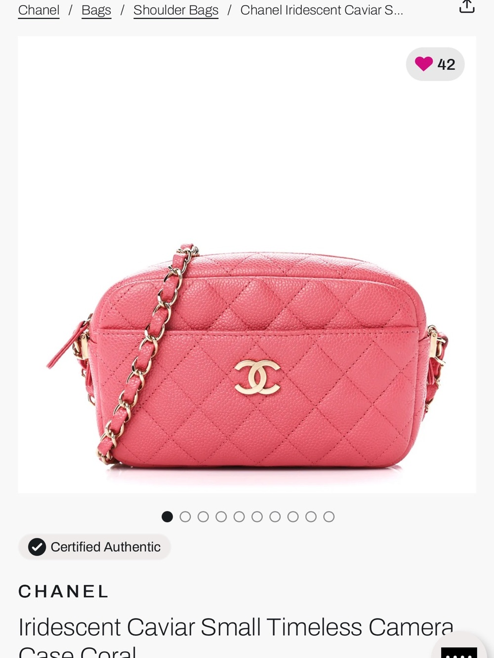CHANEL Coral Pink Quilted Caviar Small Camera Crossbody Bag with Gold Hardware